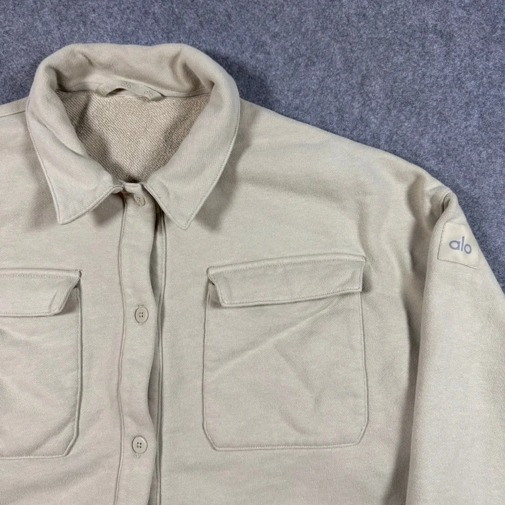 Alo Yoga Shacket Womens Large Beige Renown Cropped French Terry Button Jacket